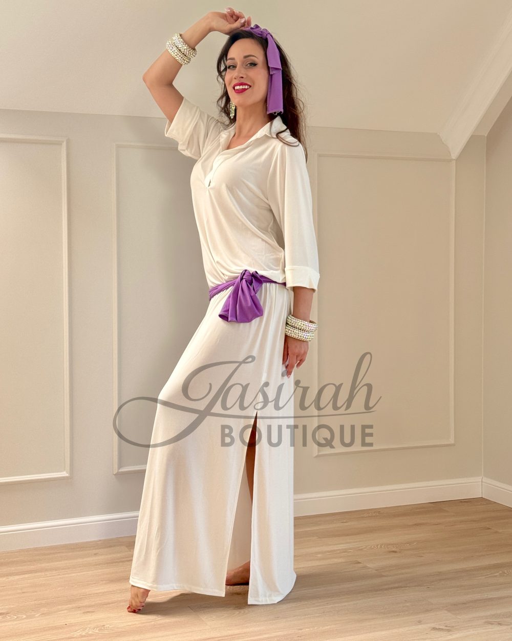 “FIFI” DRESS – WHITE PURPLE