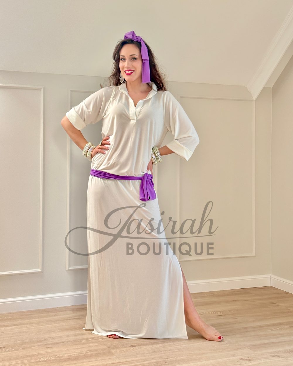 “FIFI” DRESS – WHITE PURPLE
